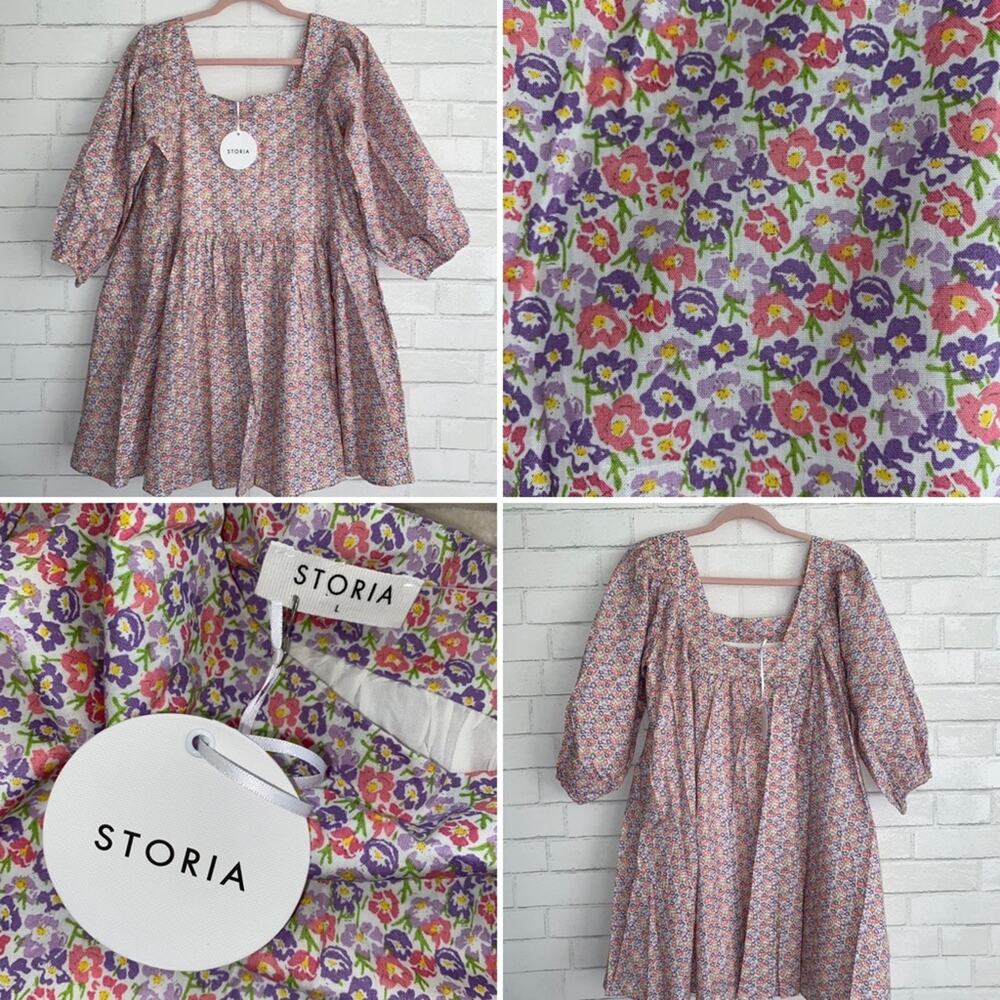 NEW NWT storia puff sleeve liberty babydoll dress Easter Spring floral sz LG
